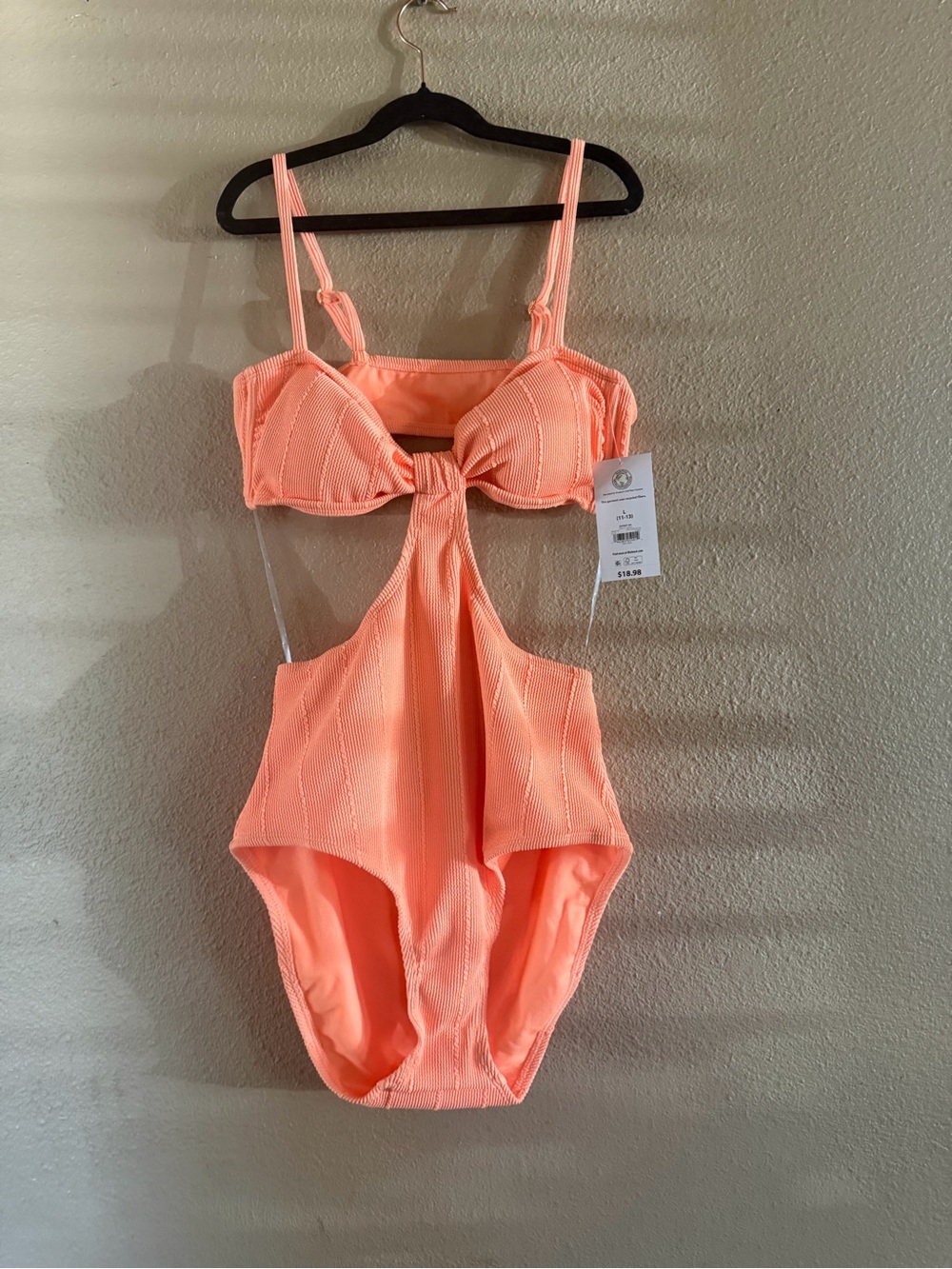 No Boundaries Coral Cutout One-Piece Swimsuit with Front Tie